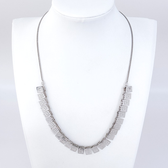 Vintage Sterling Silver 925 Greek Key Design Necklace 17.75" - Picture 1 of 10